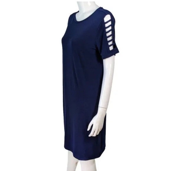 NWT MICHAEL KORS Dress Women’s 2X Navy Blue Cut Out Sleeve Preppy Business Work - Picture 1 of 8